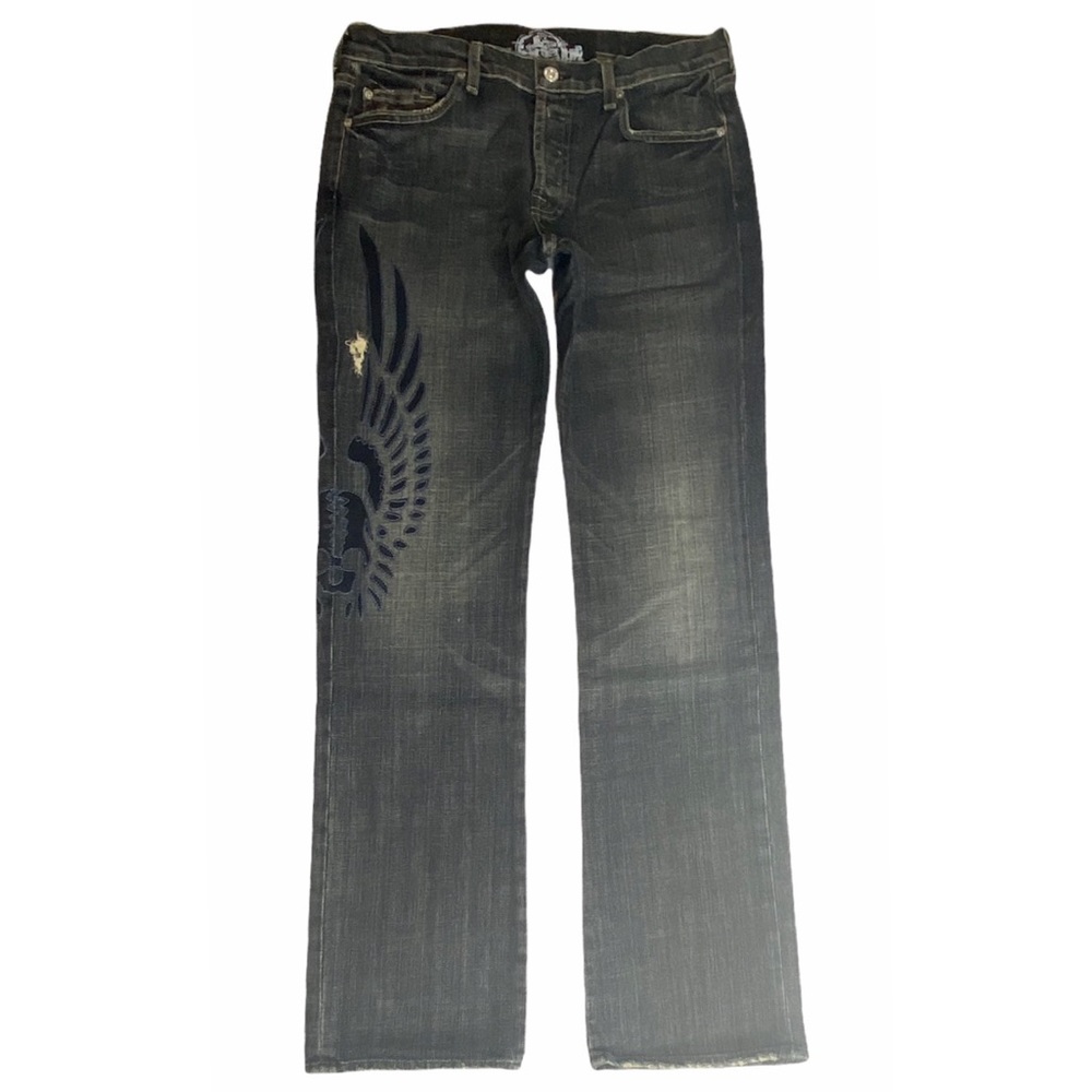 HTF: 7 For All Mankind® x Great China Wall ☻︎ Leather Skull Patch Standard Jeans - Picture 5 of 16